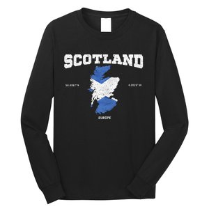 Scottish Flag And Map Scotland Coordinates Long Sleeve Shirt