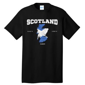 Scottish Flag And Map Scotland Coordinates Tall T-Shirt