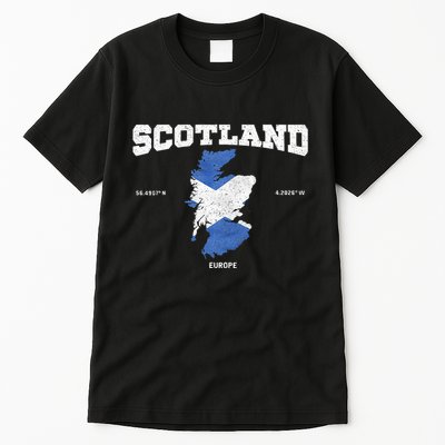 Scottish Flag And Map Scotland Coordinates Tall T-Shirt