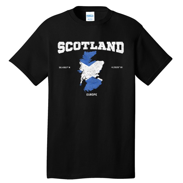 Scottish Flag And Map Scotland Coordinates Tall T-Shirt