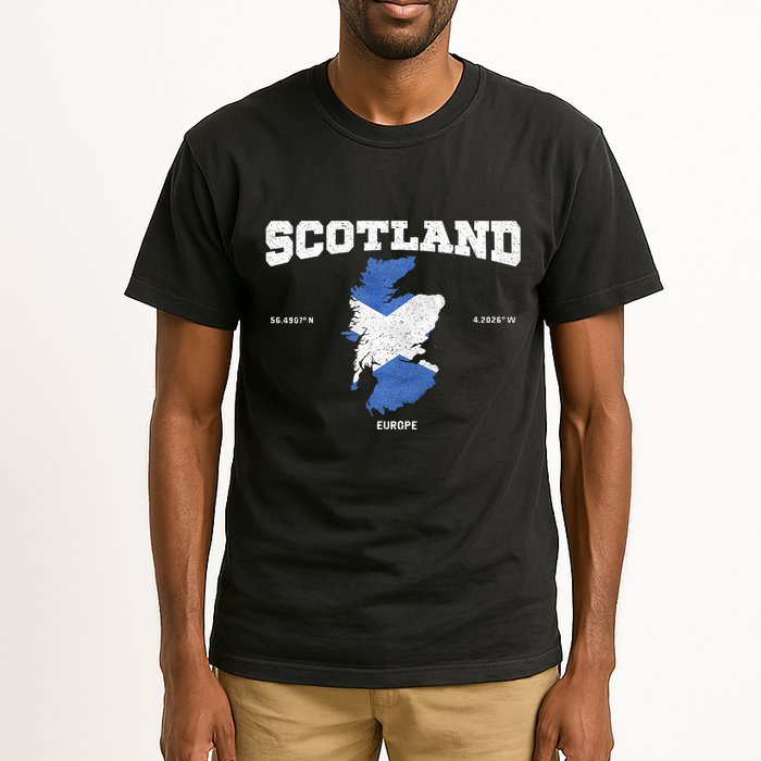 Scottish Flag And Map Scotland Coordinates Tall T-Shirt