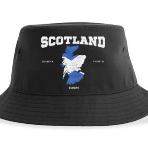 Scottish Flag And Map Scotland Coordinates Sustainable Bucket Hat