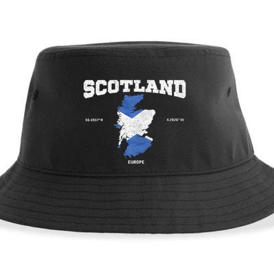 Scottish Flag And Map Scotland Coordinates Sustainable Bucket Hat