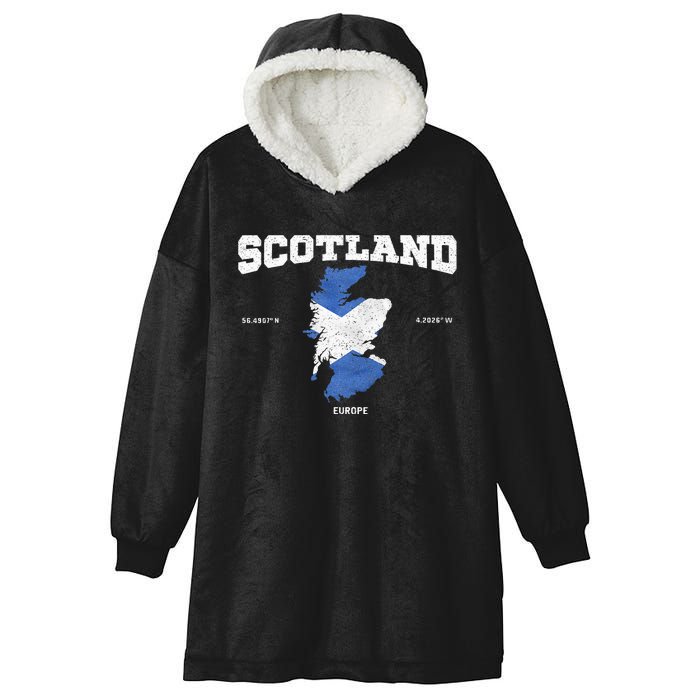 Scottish Flag And Map Scotland Coordinates Hooded Wearable Blanket