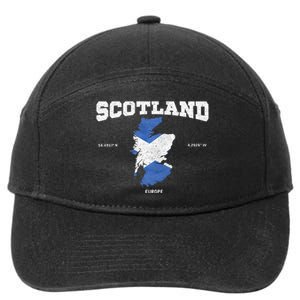 Scottish Flag And Map Scotland Coordinates 7-Panel Snapback Hat