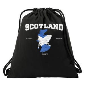 Scottish Flag And Map Scotland Coordinates Drawstring Bag