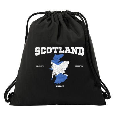 Scottish Flag And Map Scotland Coordinates Drawstring Bag