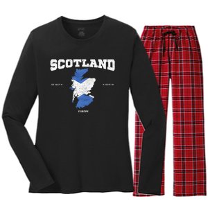 Scottish Flag And Map Scotland Coordinates Women's Long Sleeve Flannel Pajama Set 