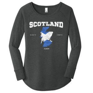 Scottish Flag And Map Scotland Coordinates Women's Perfect Tri Tunic Long Sleeve Shirt