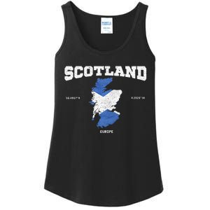 Scottish Flag And Map Scotland Coordinates Ladies Essential Tank