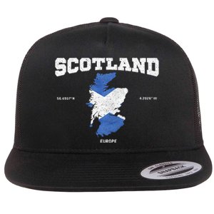 Scottish Flag And Map Scotland Coordinates Flat Bill Trucker Hat