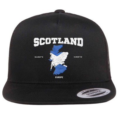 Scottish Flag And Map Scotland Coordinates Flat Bill Trucker Hat