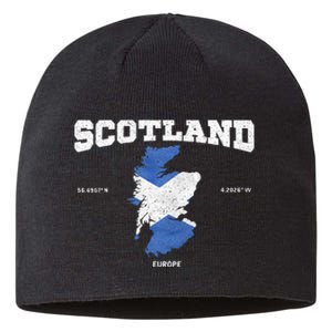 Scottish Flag And Map Scotland Coordinates Sustainable Beanie