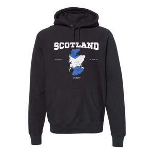 Scottish Flag And Map Scotland Coordinates Premium Hoodie