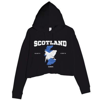 Scottish Flag And Map Scotland Coordinates Crop Fleece Hoodie