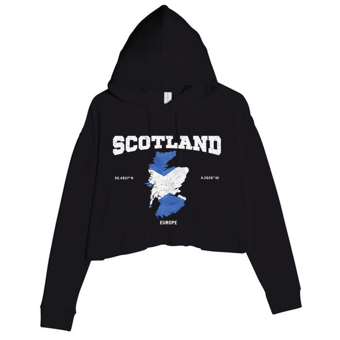 Scottish Flag And Map Scotland Coordinates Crop Fleece Hoodie