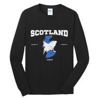 Scottish Flag And Map Scotland Coordinates Tall Long Sleeve T-Shirt