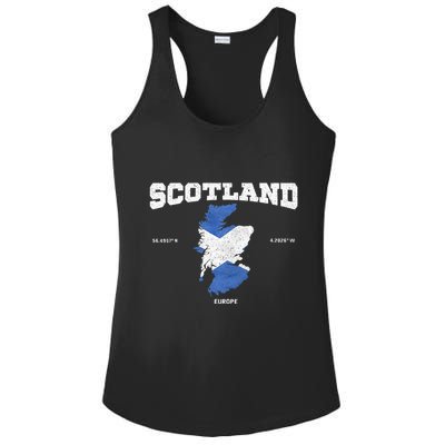 Scottish Flag And Map Scotland Coordinates Ladies PosiCharge Competitor Racerback Tank