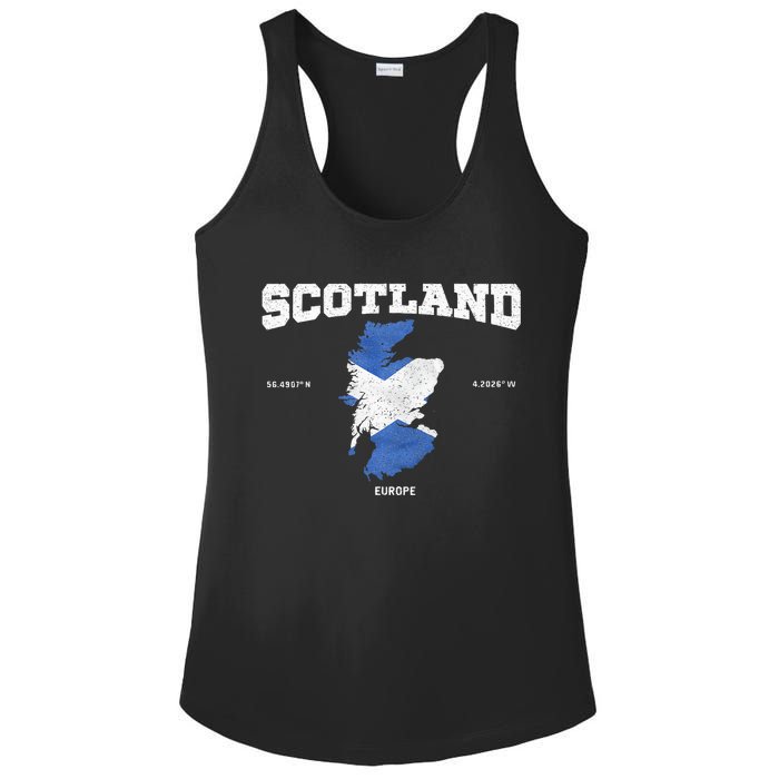 Scottish Flag And Map Scotland Coordinates Ladies PosiCharge Competitor Racerback Tank