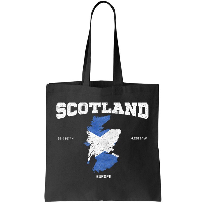 Scottish Flag And Map Scotland Coordinates Tote Bag