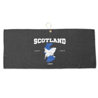 Scottish Flag And Map Scotland Coordinates Large Microfiber Waffle Golf Towel