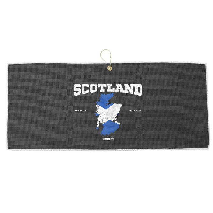 Scottish Flag And Map Scotland Coordinates Large Microfiber Waffle Golf Towel