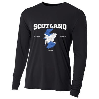 Scottish Flag And Map Scotland Coordinates Cooling Performance Long Sleeve Crew