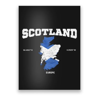 Scottish Flag And Map Scotland Coordinates Poster