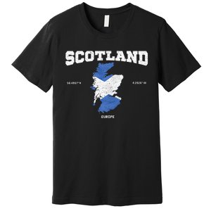 Scottish Flag And Map Scotland Coordinates Premium T-Shirt