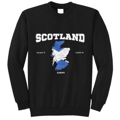 Scottish Flag And Map Scotland Coordinates Tall Sweatshirt