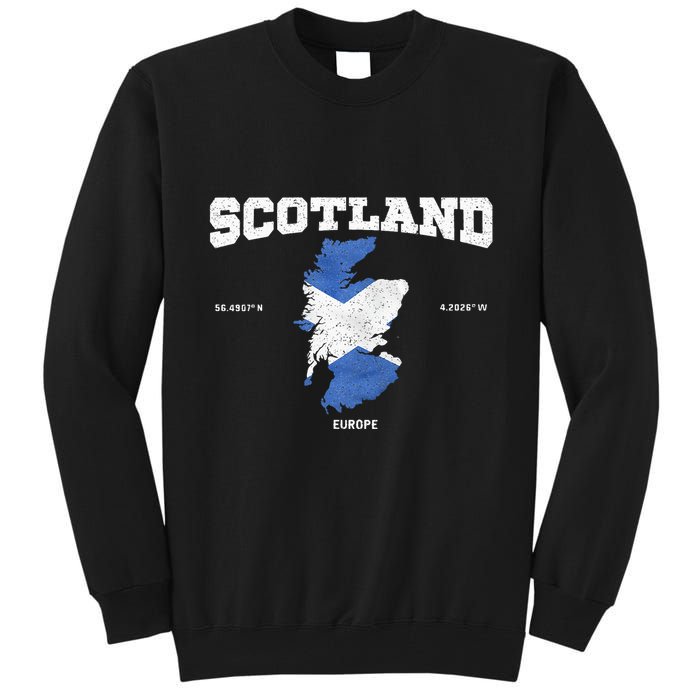 Scottish Flag And Map Scotland Coordinates Tall Sweatshirt