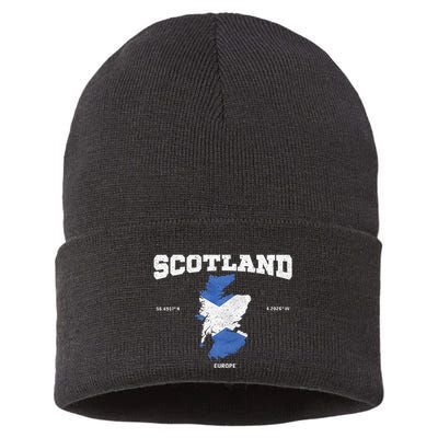 Scottish Flag And Map Scotland Coordinates Sustainable Knit Beanie