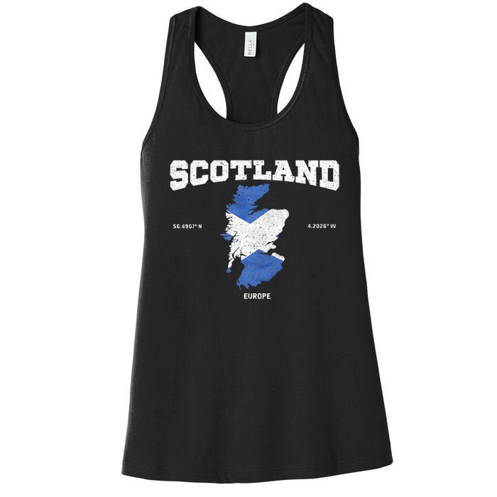 Scottish Flag And Map Scotland Coordinates Women's Racerback Tank