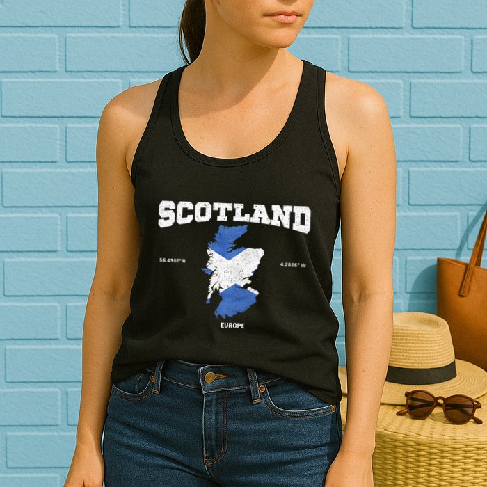 Scottish Flag And Map Scotland Coordinates Womens Tank Top