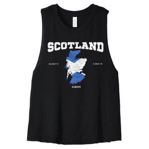 Scottish Flag And Map Scotland Coordinates Women's Racerback Cropped Tank