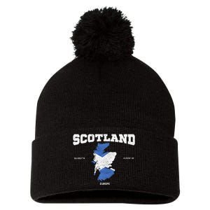 Scottish Flag And Map Scotland Coordinates Pom Pom 12in Knit Beanie