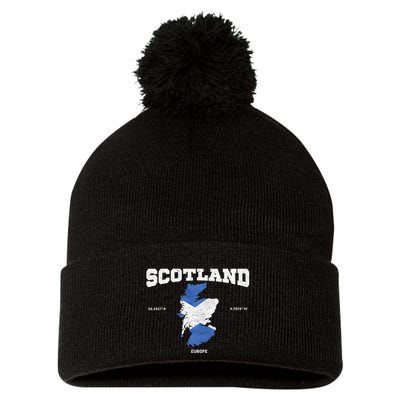 Scottish Flag And Map Scotland Coordinates Pom Pom 12in Knit Beanie