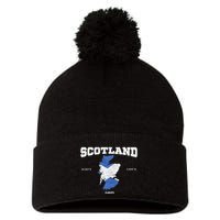 Scottish Flag And Map Scotland Coordinates Pom Pom 12in Knit Beanie