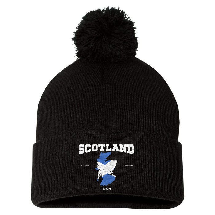Scottish Flag And Map Scotland Coordinates Pom Pom 12in Knit Beanie