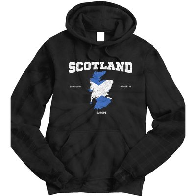 Scottish Flag And Map Scotland Coordinates Tie Dye Hoodie