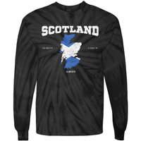 Scottish Flag And Map Scotland Coordinates Tie-Dye Long Sleeve Shirt