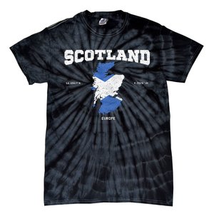 Scottish Flag And Map Scotland Coordinates Tie-Dye T-Shirt