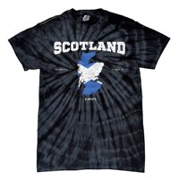 Scottish Flag And Map Scotland Coordinates Tie-Dye T-Shirt