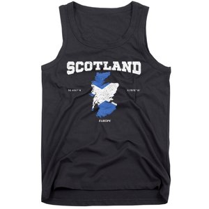 Scottish Flag And Map Scotland Coordinates Tank Top