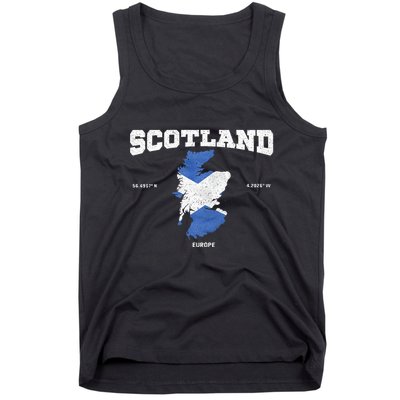Scottish Flag And Map Scotland Coordinates Tank Top