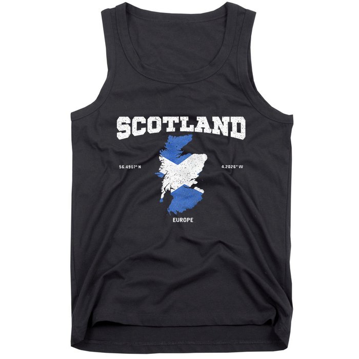 Scottish Flag And Map Scotland Coordinates Tank Top