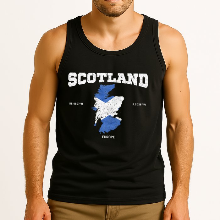 Scottish Flag And Map Scotland Coordinates Tank Top