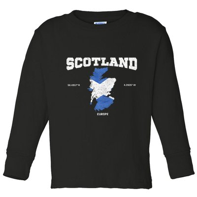 Scottish Flag And Map Scotland Coordinates Toddler Long Sleeve Shirt