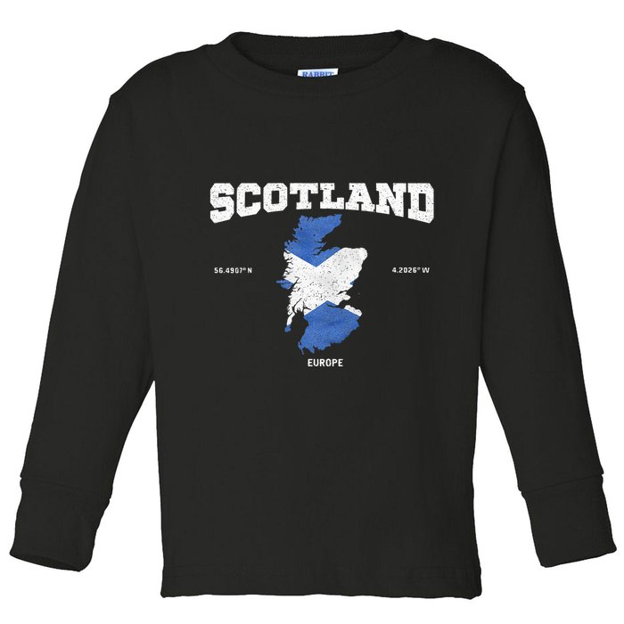 Scottish Flag And Map Scotland Coordinates Toddler Long Sleeve Shirt