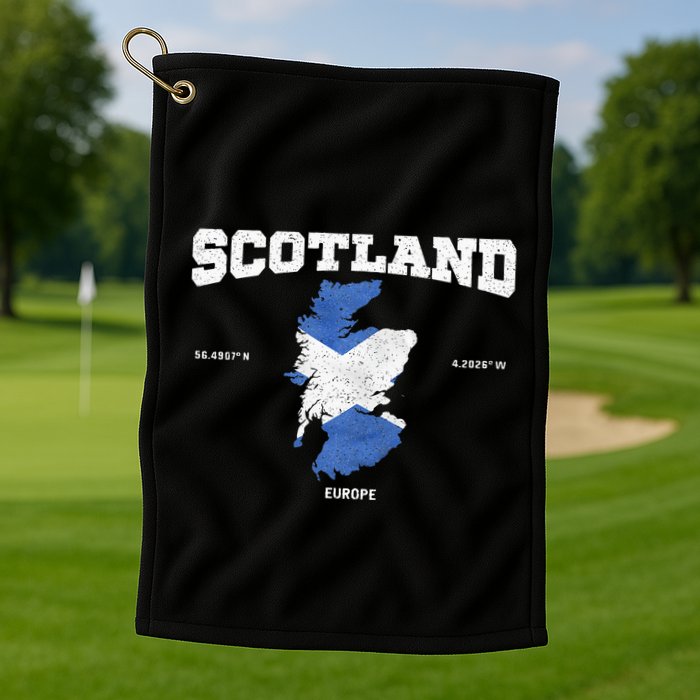 Scottish Flag And Map Scotland Coordinates Golf Towel